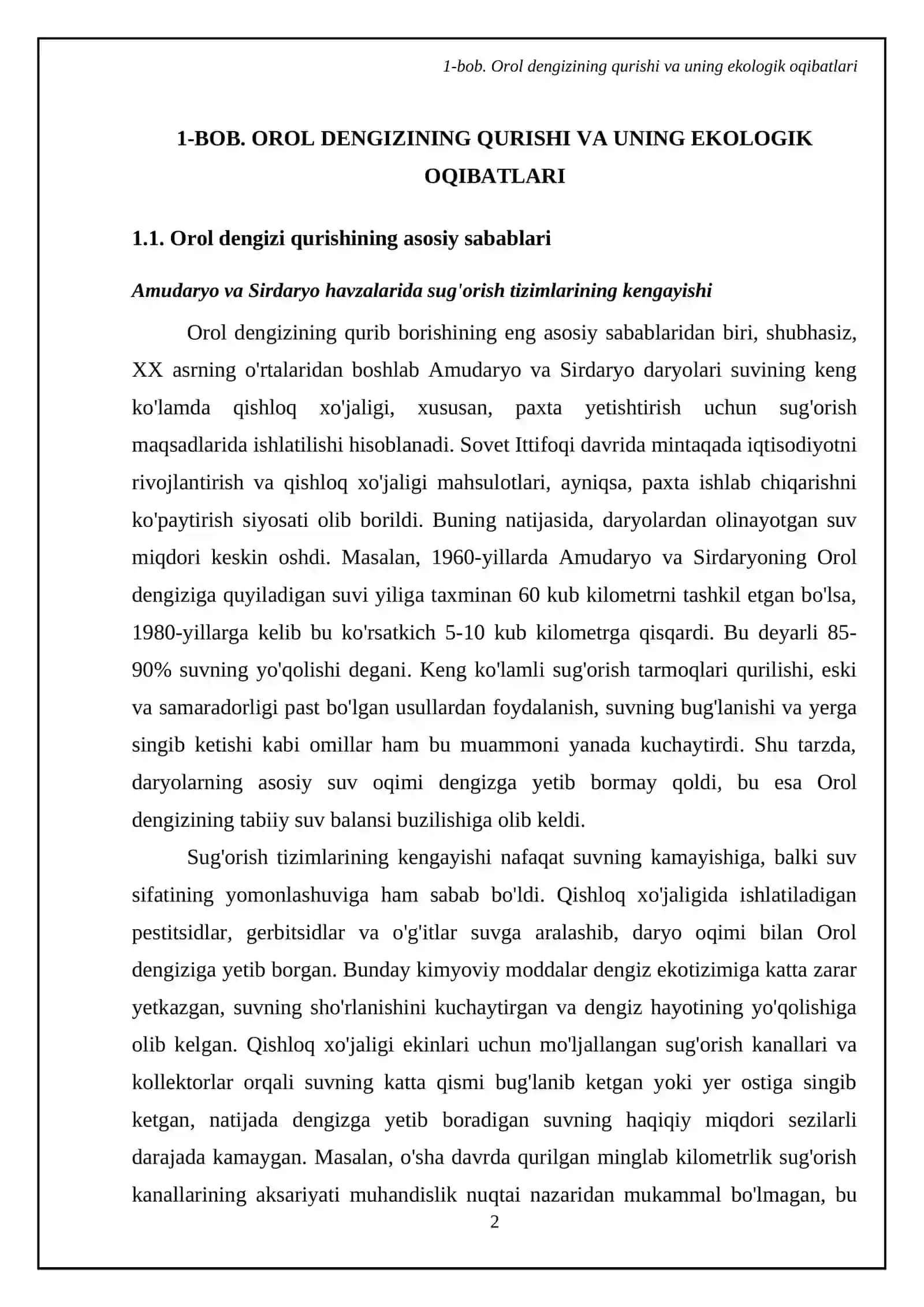 Orol dengizi bilan bogʻliq favqulodda vaziyatlar va ularning yechimi 4