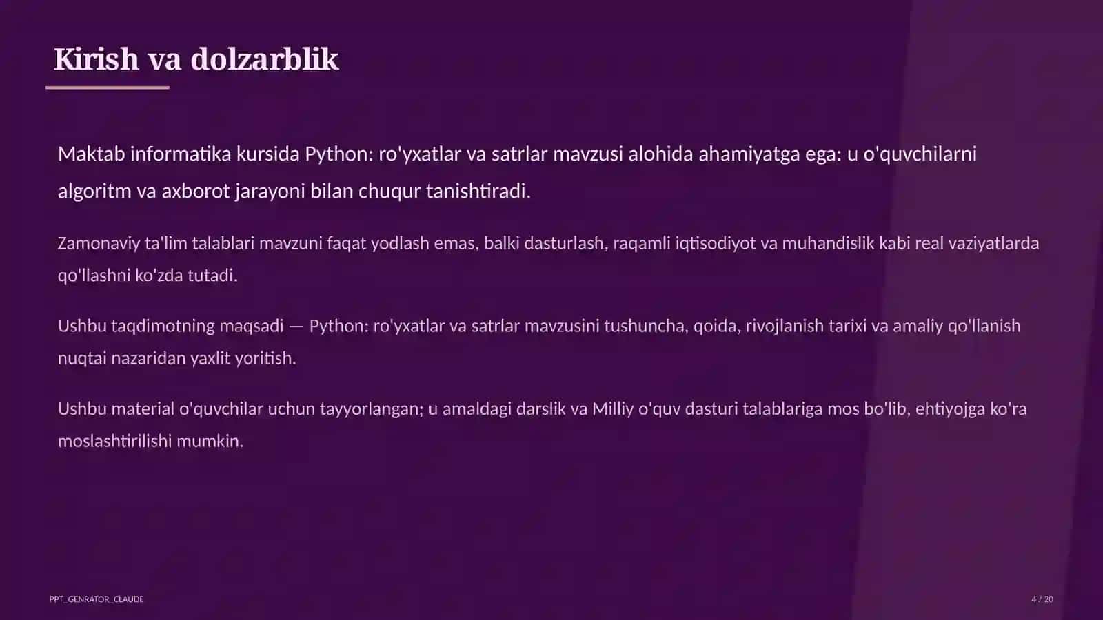 Python: ro'yxatlar va satrlar (9-sinf) 4