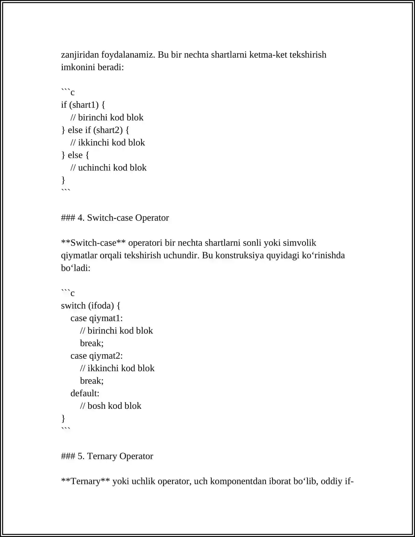 MUSTAQIL ISH Mavzu: SHART OPERATORIGA DASTURLAR TUZISH 4