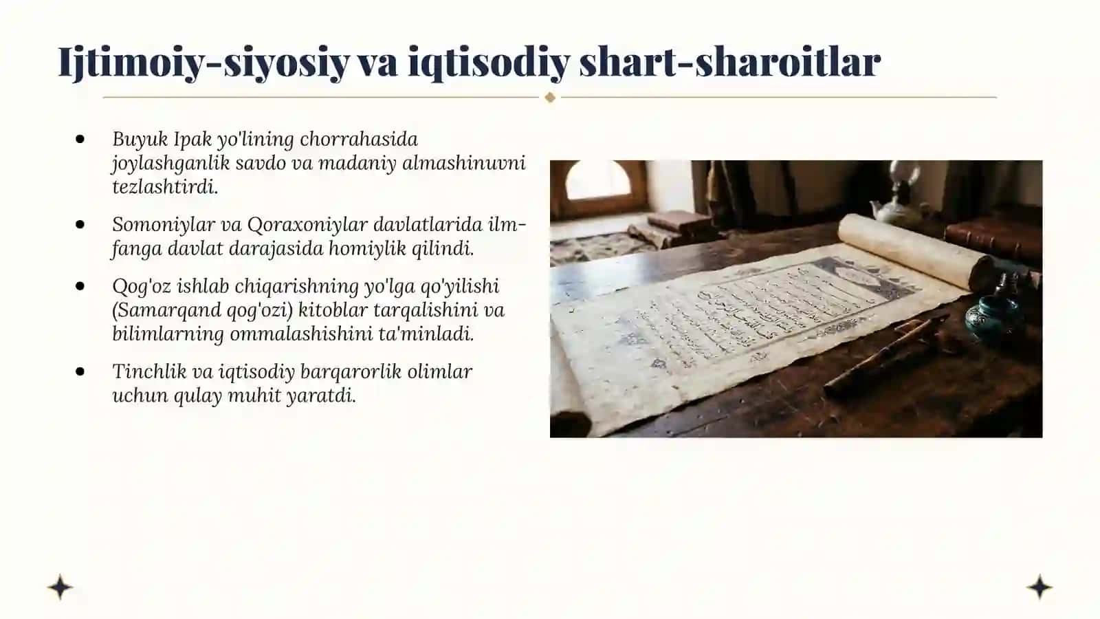 IX-XII asrlarda Movarounnahrda Sharqiy Renessans Madaniy uyg'onish, ilm-fan taraqqiyoti va buyuk allomalar merosi 4