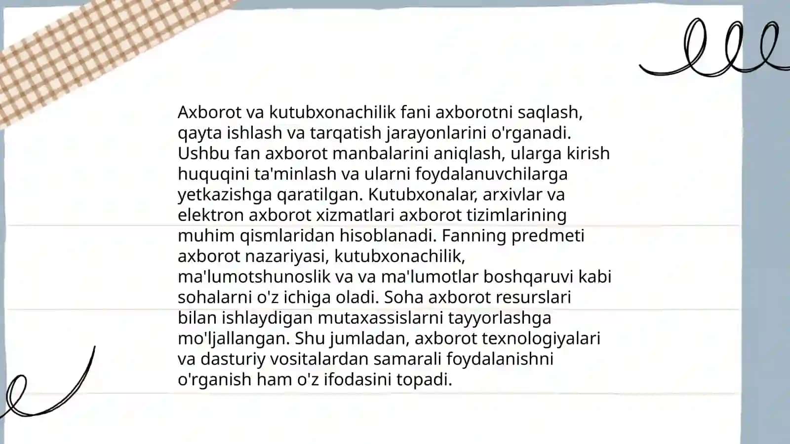 Kutubxona Axborot Fanining nazariyasi va predmeti,maqsadi va vazifalari 4