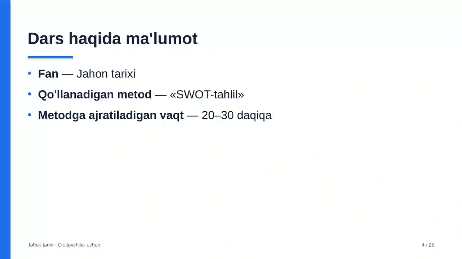 jahon tarixi darslarida swot tahlil metodidan foydalanish 9552 4