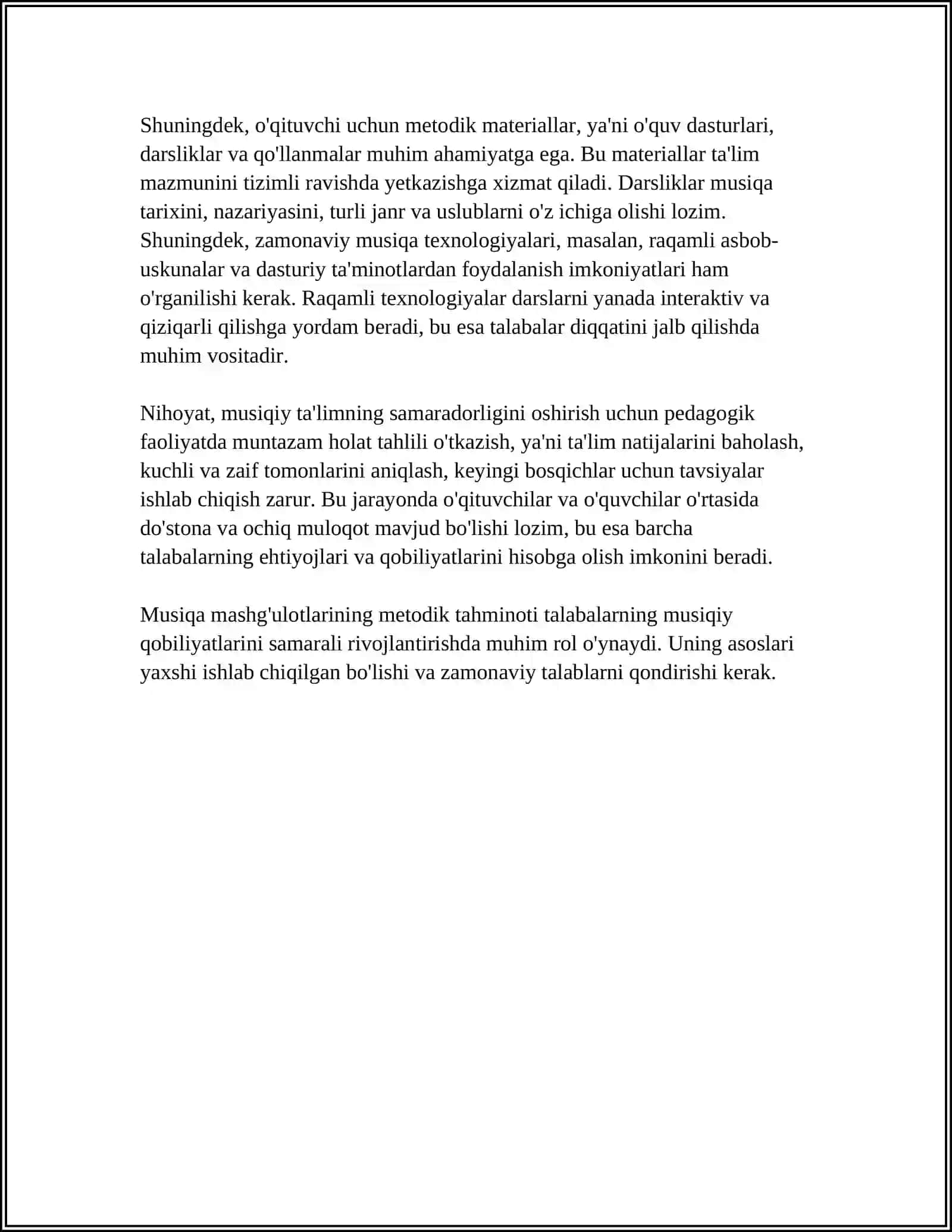 MAVZU ASOSIDA MUSIQA MASHG'ULOTLARINING METODIK TAHMINOTI, ULARDAN VA AXBOROT KOMPYUTER TEXNOLOGIYALARDAN MASHG'ULOT JARAYONIDA FOYDALANISH 4