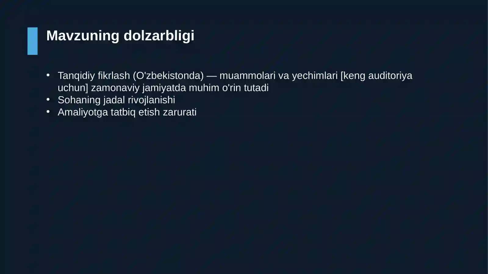 Tanqidiy fikrlash (O'zbekistonda) — muammolari va yechimlari [keng auditoriya uchun] 4
