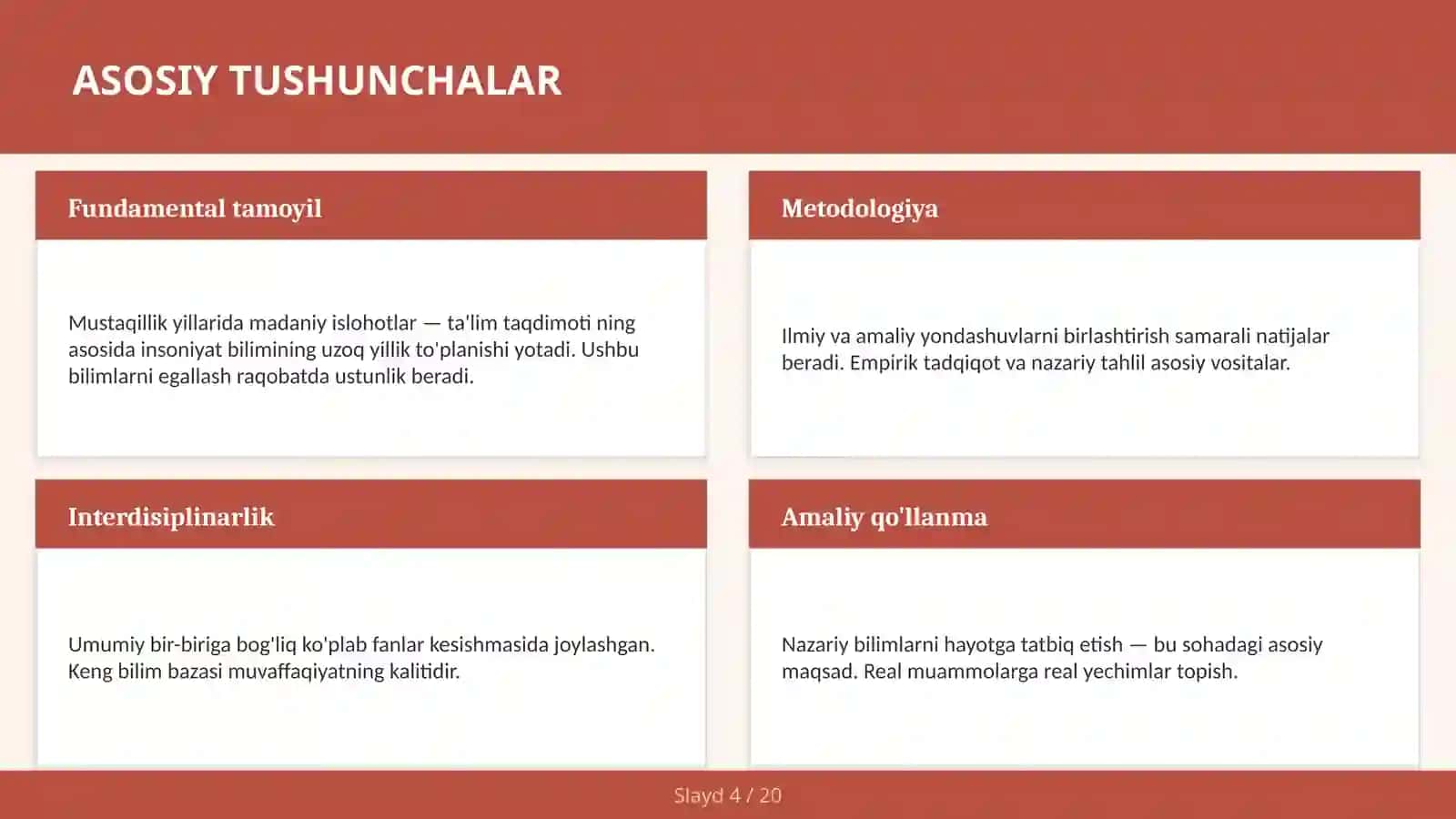 Mustaqillik yillarida madaniy islohotlar — ta'lim taqdimoti 4
