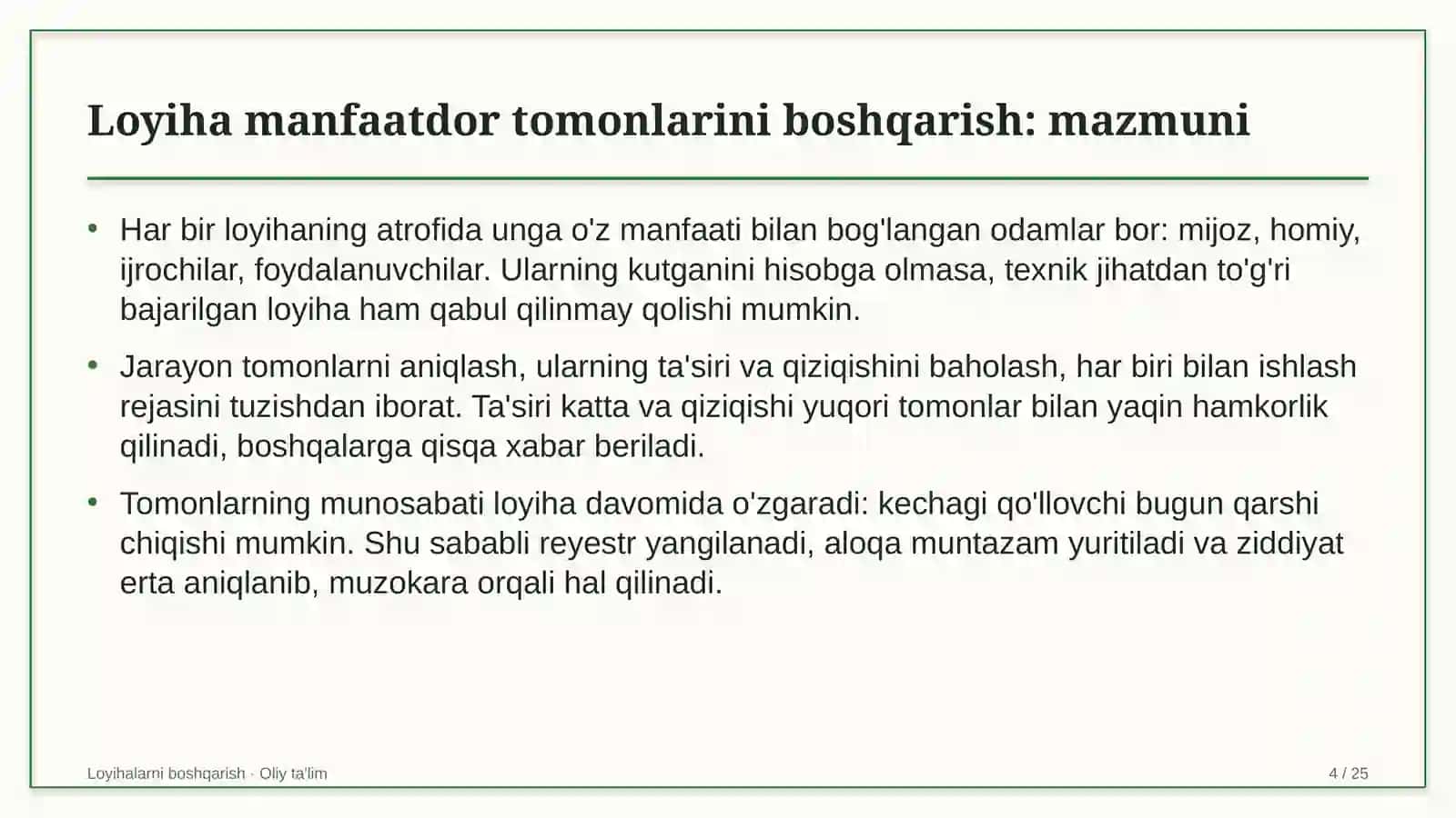ekskursiya byurolarida loyiha manfaatdor tomonlarini boshqarish 7482 4