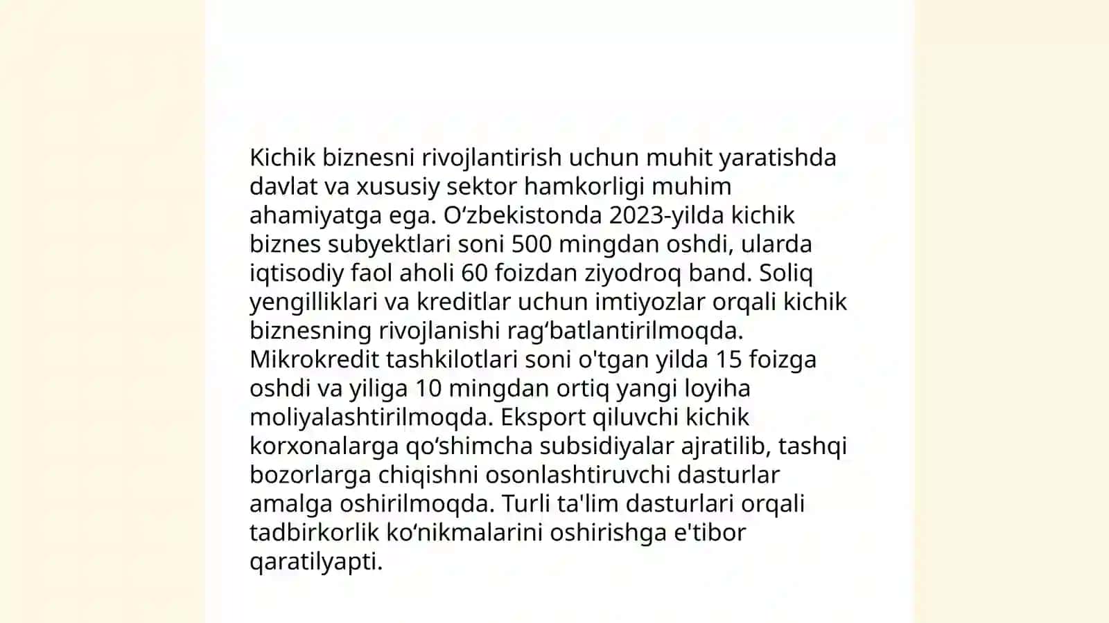 Bozor iqtisodiyotiga õtishda kichik biznes va tadbirkorlikni rivojlantirish va mamlakatimizdagi iqtisodiy siyosat 4