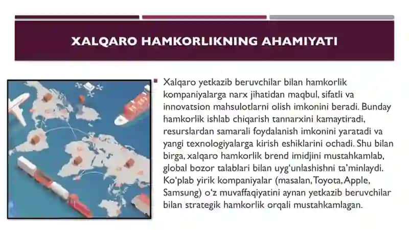 Xalqaro yetkazib beruvchilar bilan hamkorlik strategiyasi 4