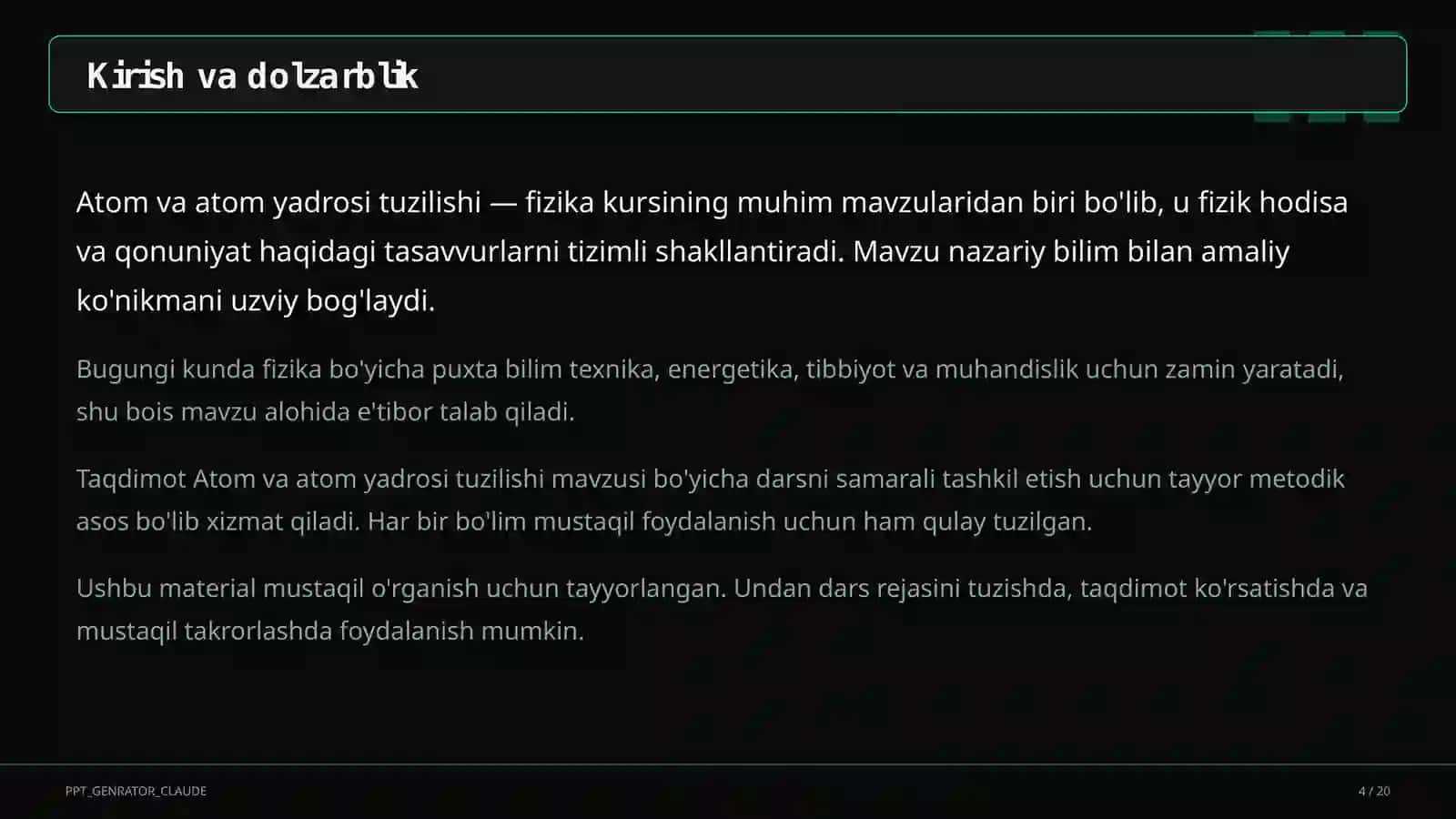 Atom va atom yadrosi tuzilishi (11-sinf) 4