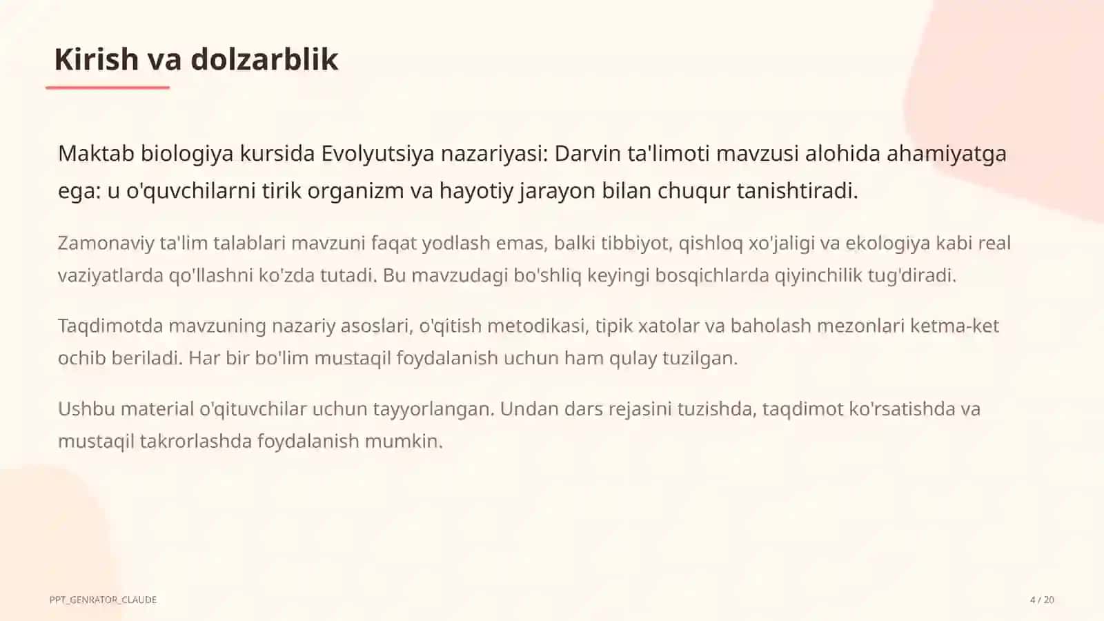 Evolyutsiya nazariyasi: Darvin ta'limoti (10-sinf) 4