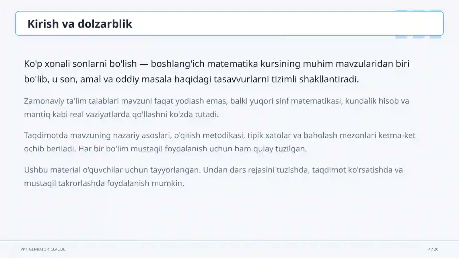 Ko'p xonali sonlarni bo'lish (4-sinf) 4