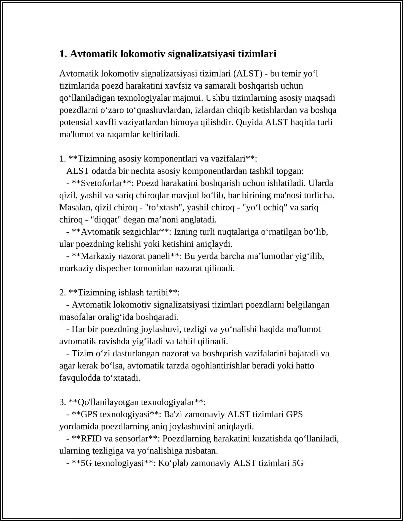 ORAYLASTIRILGAN DISPETSHERLIK.AVTOMATIK LOKOMOTIV SIGNALIZATSIYASI HAM SIGNALLARDIN OZ ARA GILTLI BAYLANISLILIĢI 4