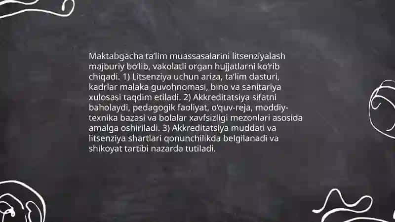 Maktabgacha taʼlim muassasasida pedagogik jarayonni tashkil etishga oʻzgaruvchan yondashuvlarning meyoriy - huquqiy asoslari 4