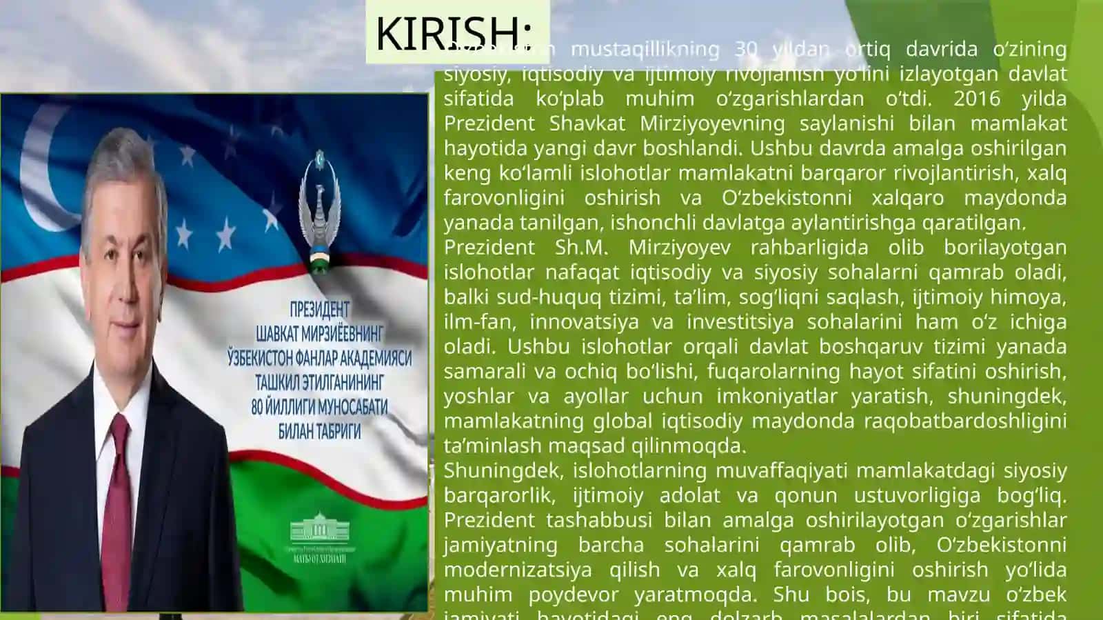 YANGI O`ZBEKISTONDA AMALGA OSHIRILAYOTGAN ISLOHOTLAR 4