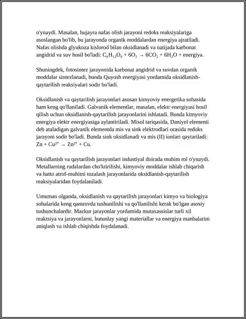 OKSIDLANISH QAYTARILISH REAKSIYASI 4