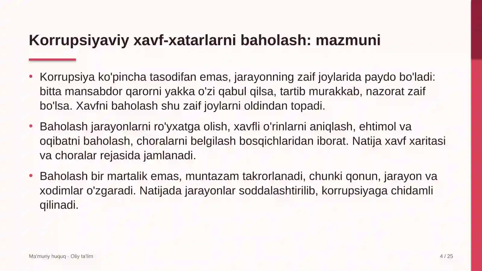 Korrupsiyaviy xavf-xatarlarni baholash: mohiyati 4