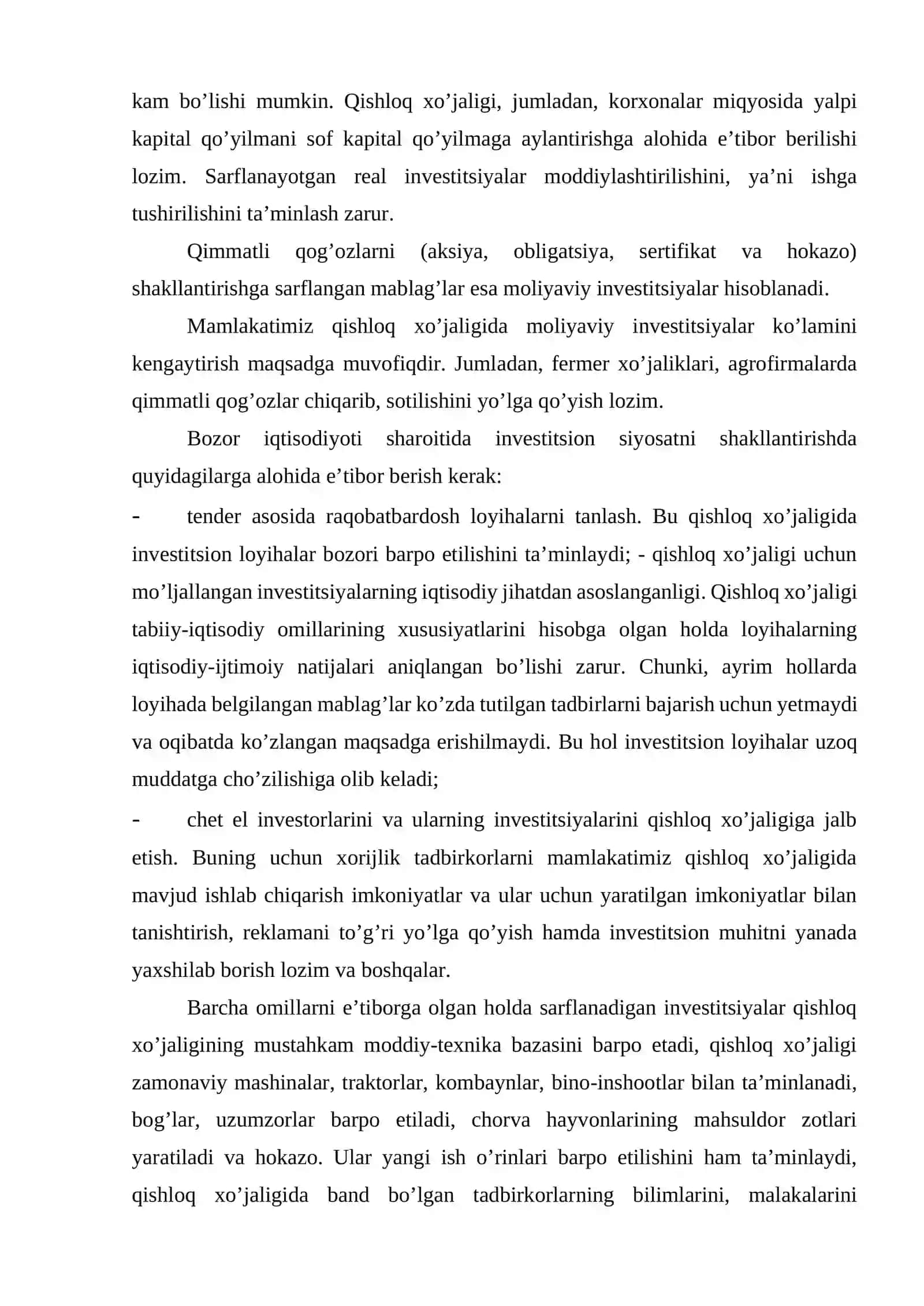 Qishloq xo’jaligida investitsiyalar va ulardan foydalanish samaradorligi 4