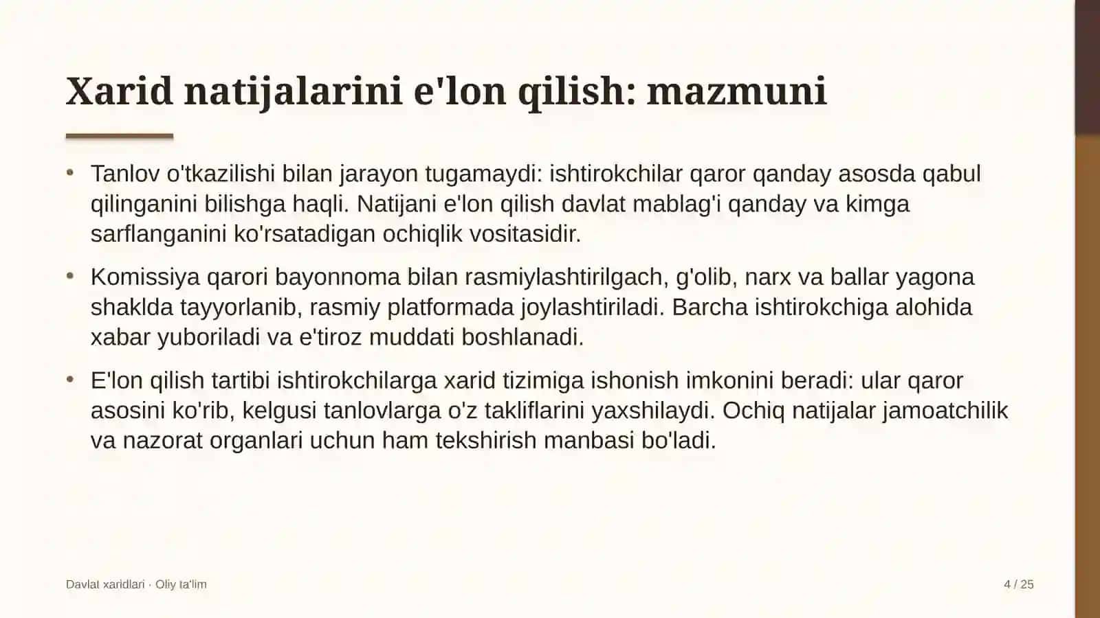 Xorijiy universitetlar filiallarida xarid natijalarini e'lon qilish 4