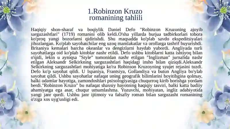 Defoning “Robinzon Kruzo” romani badiiyati 4
