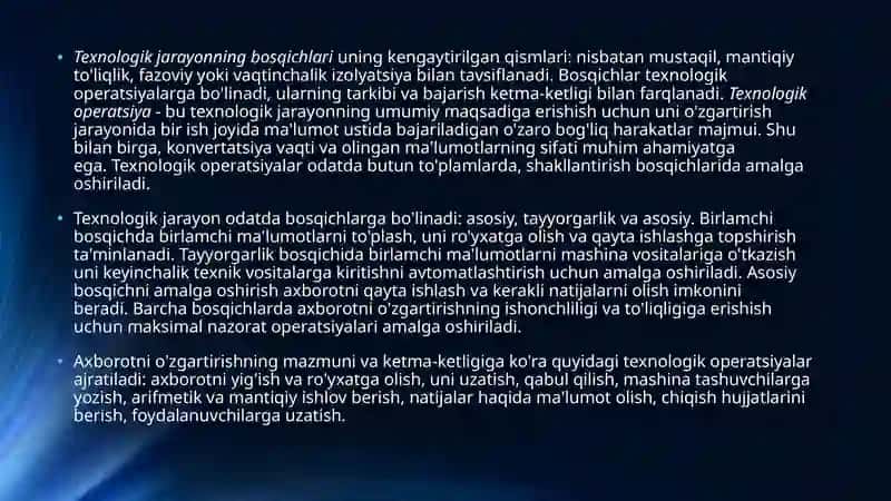 Malumotlarni qayta ishlash texnologik jarayoni 4