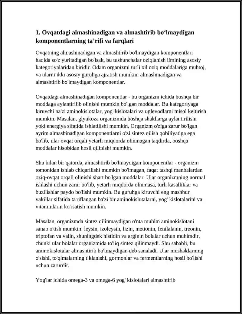 Ovqatning Almashinadigan va Almashtirib Bo‘lmaydigan Komponentlari 4