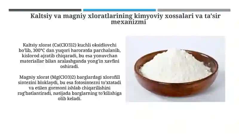 Kaltsiy va magniy xloratlarining defoliant sifatidagi xususiyatlari 4