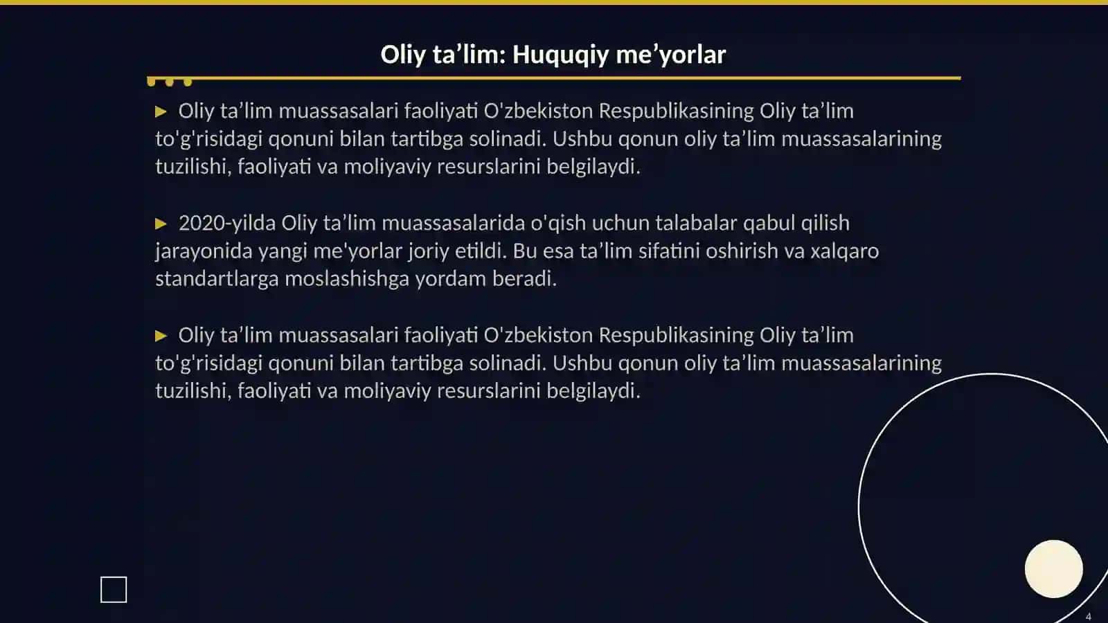 Ta’lim olish huquqi:Oliy ta’lim va akademik erkinlikning konstitutsaviy kafolatlari 4