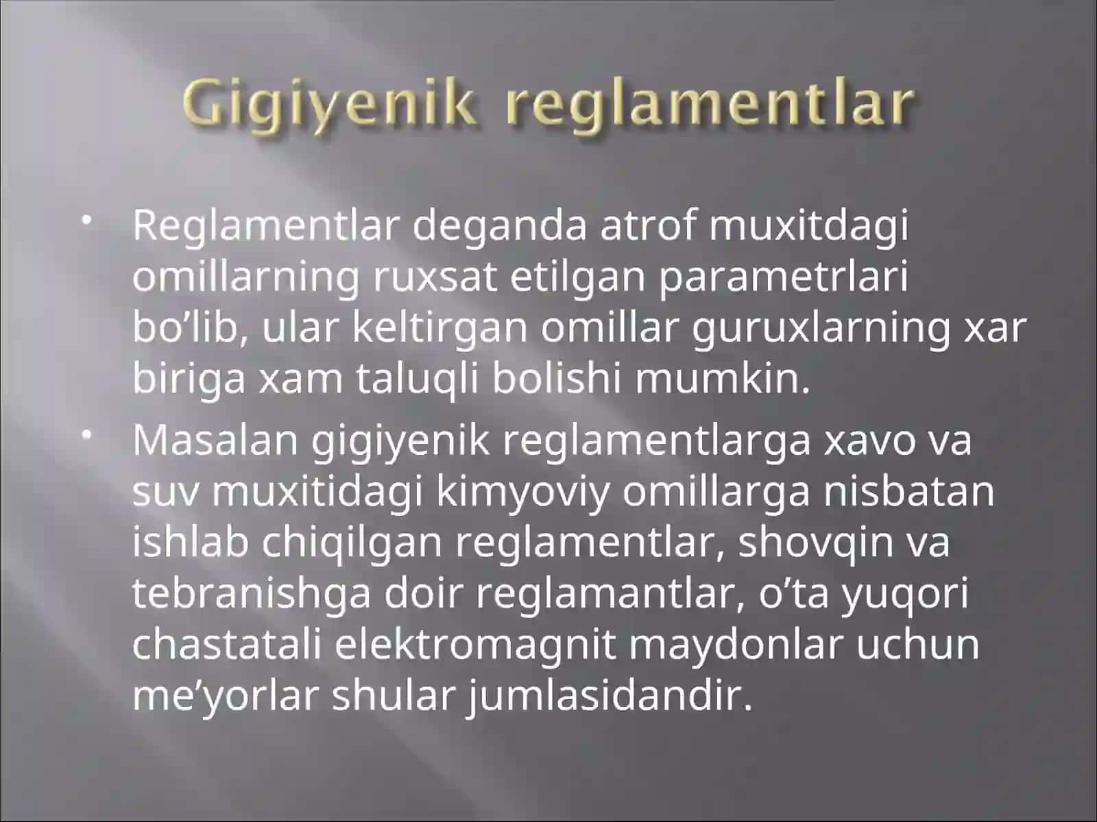 Gigiyenik me’yor va reglamentlarning axamiyati 4