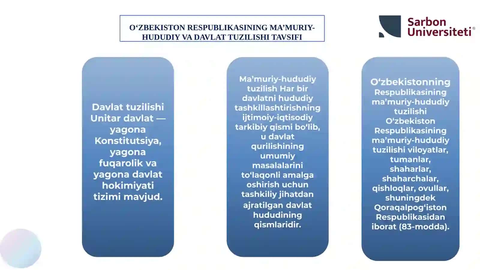 “O‘ZBEKISTONNING MA’MURIY-HUDUDIY TUZILISHI” KONSTITUTSIYAVIY HUQUQ 4