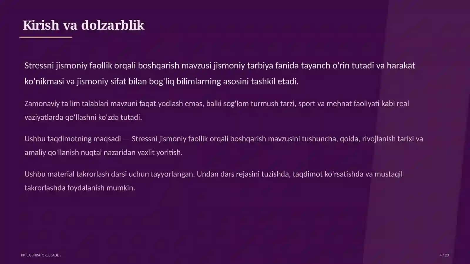 Stressni jismoniy faollik orqali boshqarish (11-sinf) 4