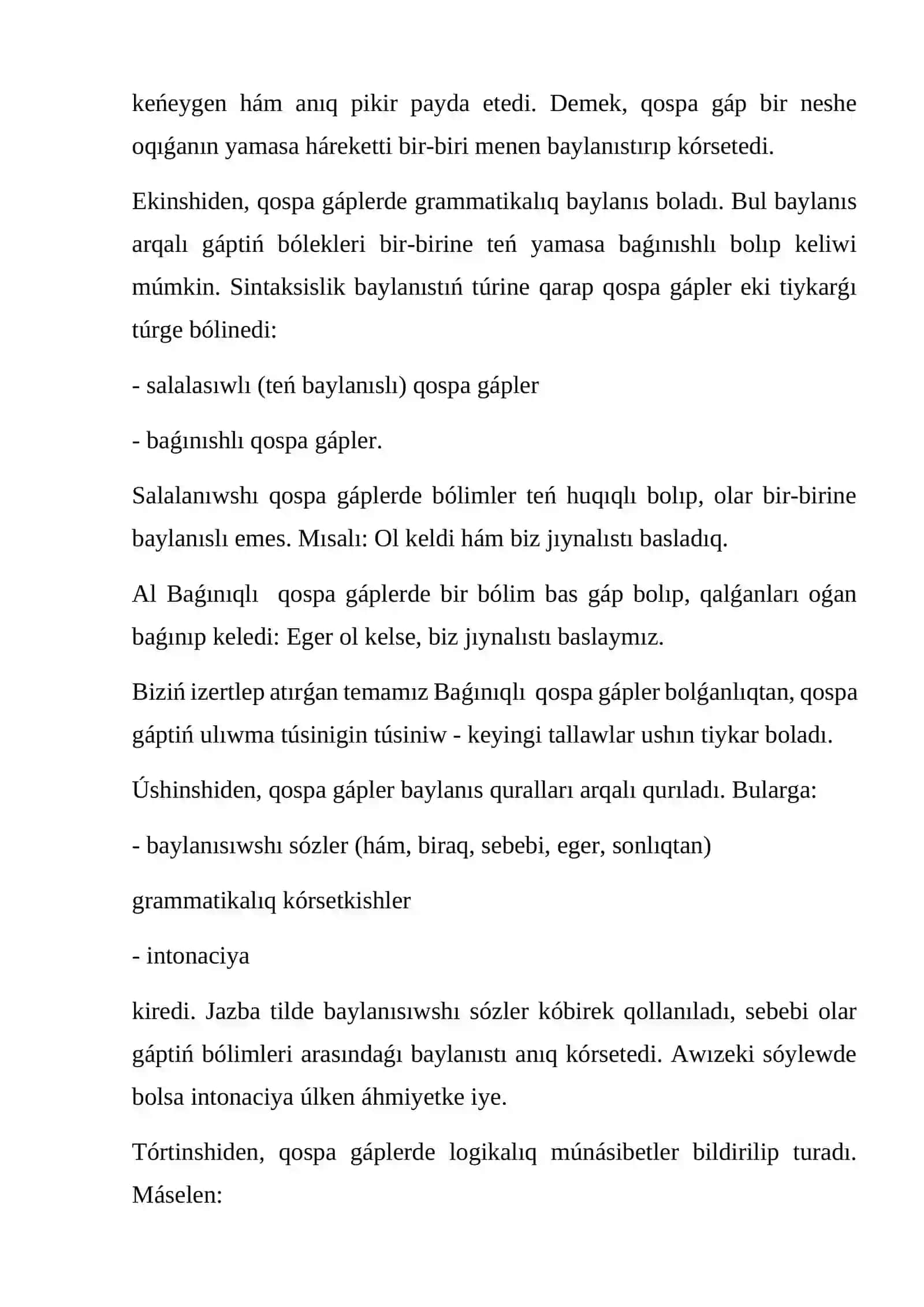Aqiret uyqısı romanınıńda baǵınıqlı qospa gáplerdiń qollanıluwı 4