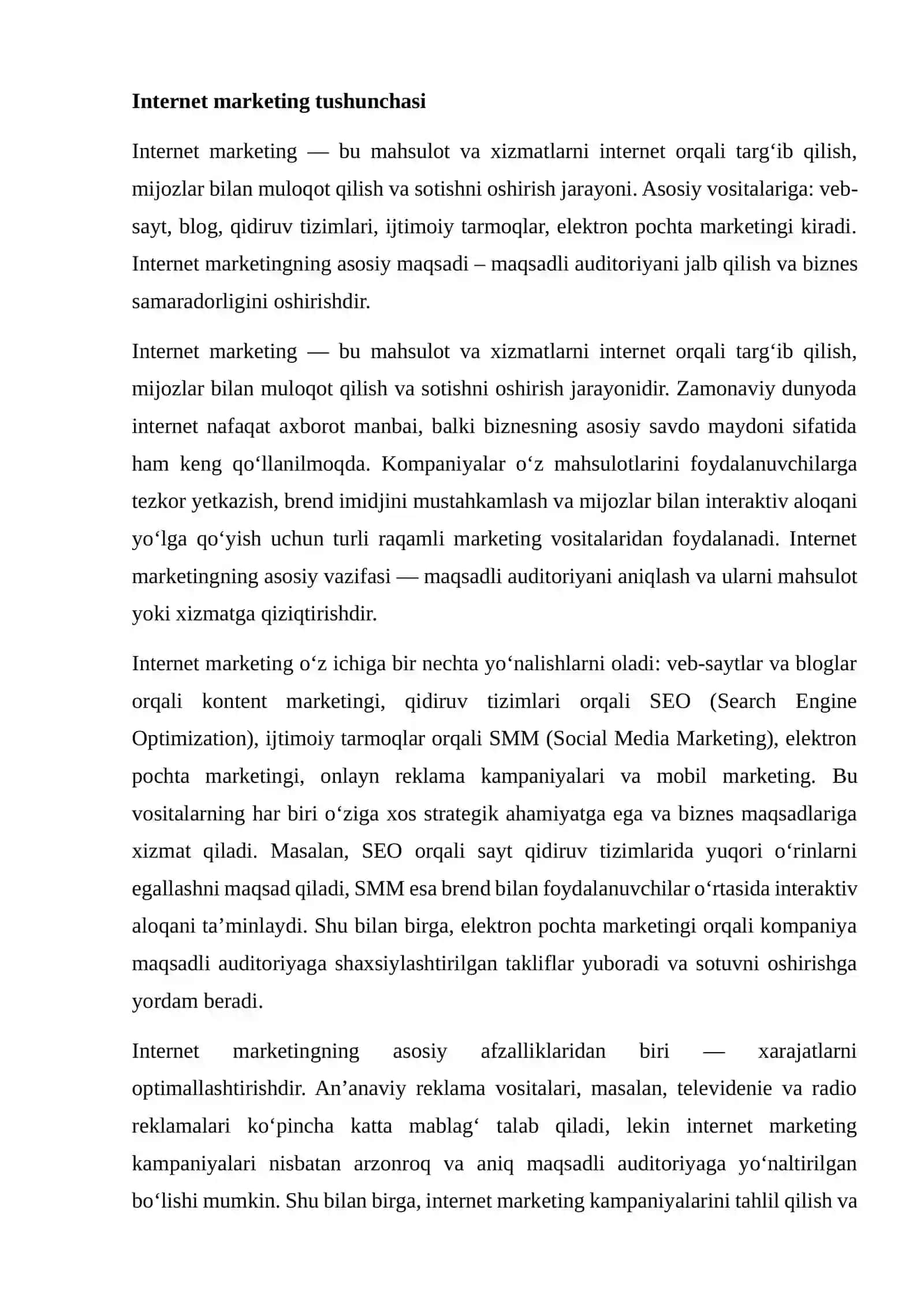 INTERNET MARKETINGDA SEO VA SMM TASIRINI O‘RGANISH 4