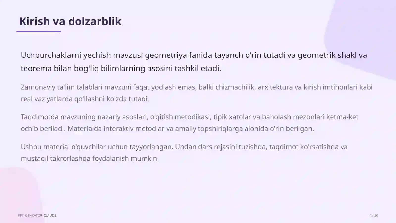 Uchburchaklarni yechish (9-sinf) 4