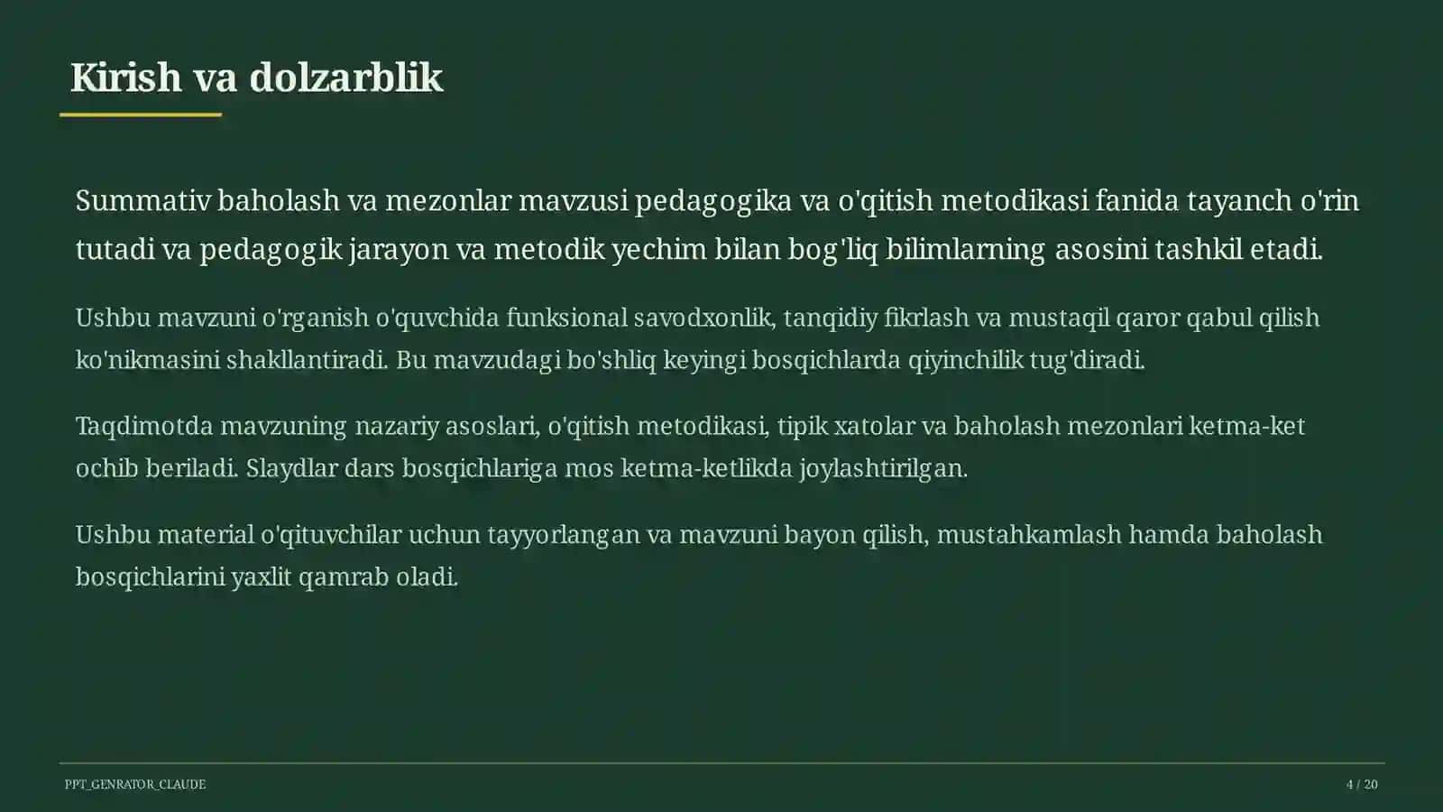 Summativ baholash va mezonlar 4