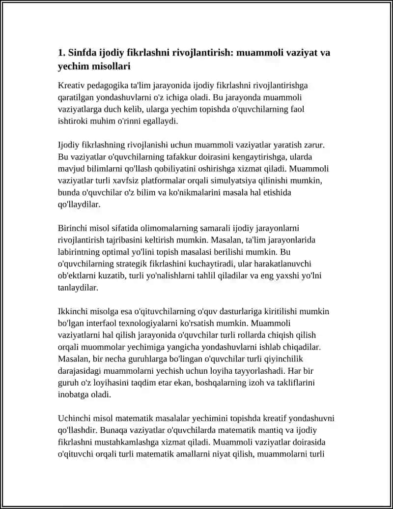 KREATIV PEDAGOGIKADA MUAMMOLI VAZIYAT VA YECHIMIDAN MISOLLAR 4