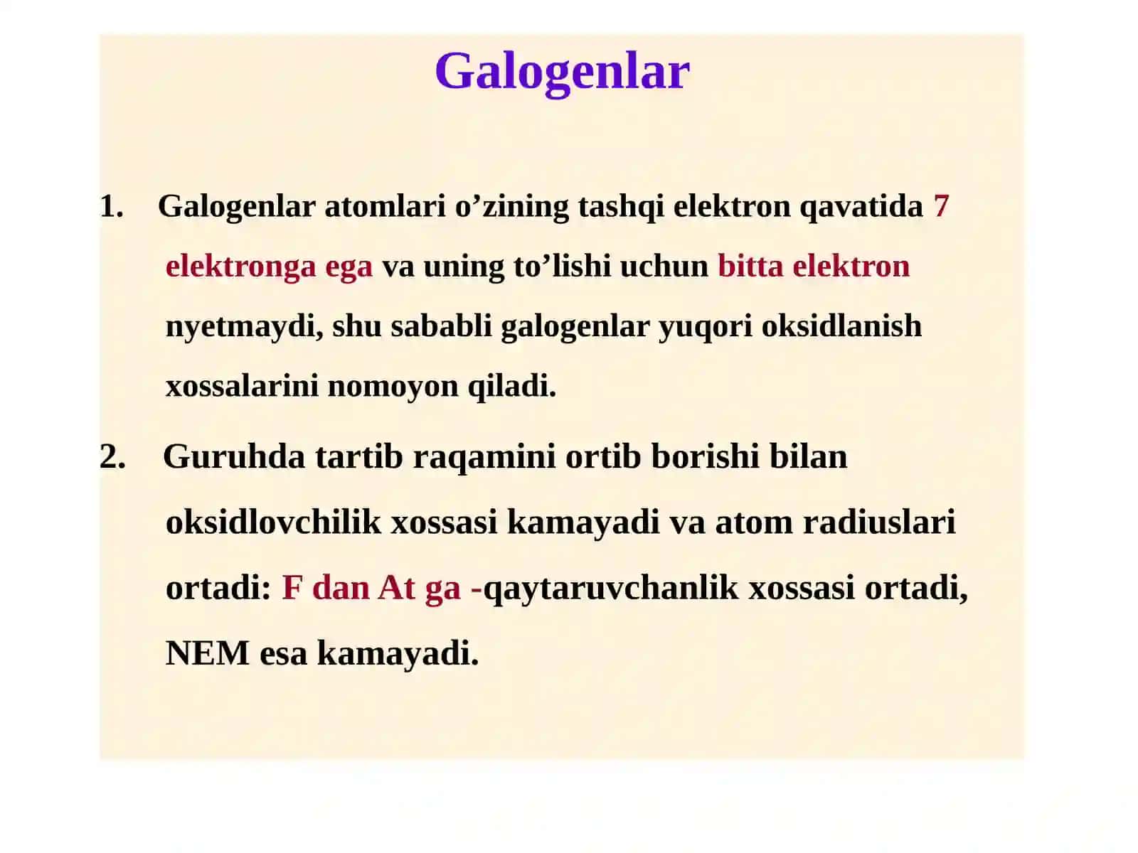 Elementlar kimyosiga kirish. 7-guruhning p-elementlari 4