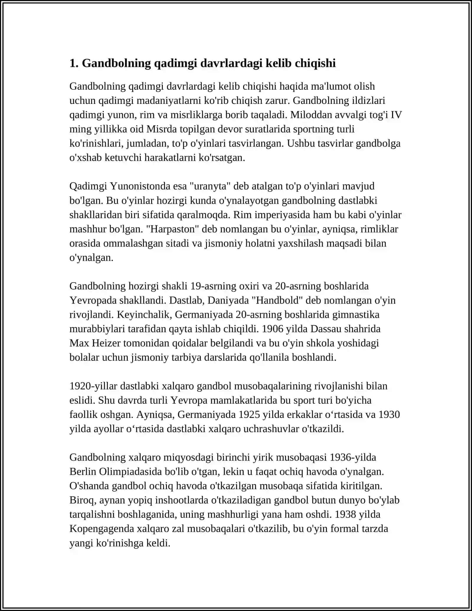 GANDBOL O'YININING KELIB CHIQISHI VA RIVOJLANISH TARIXI 4