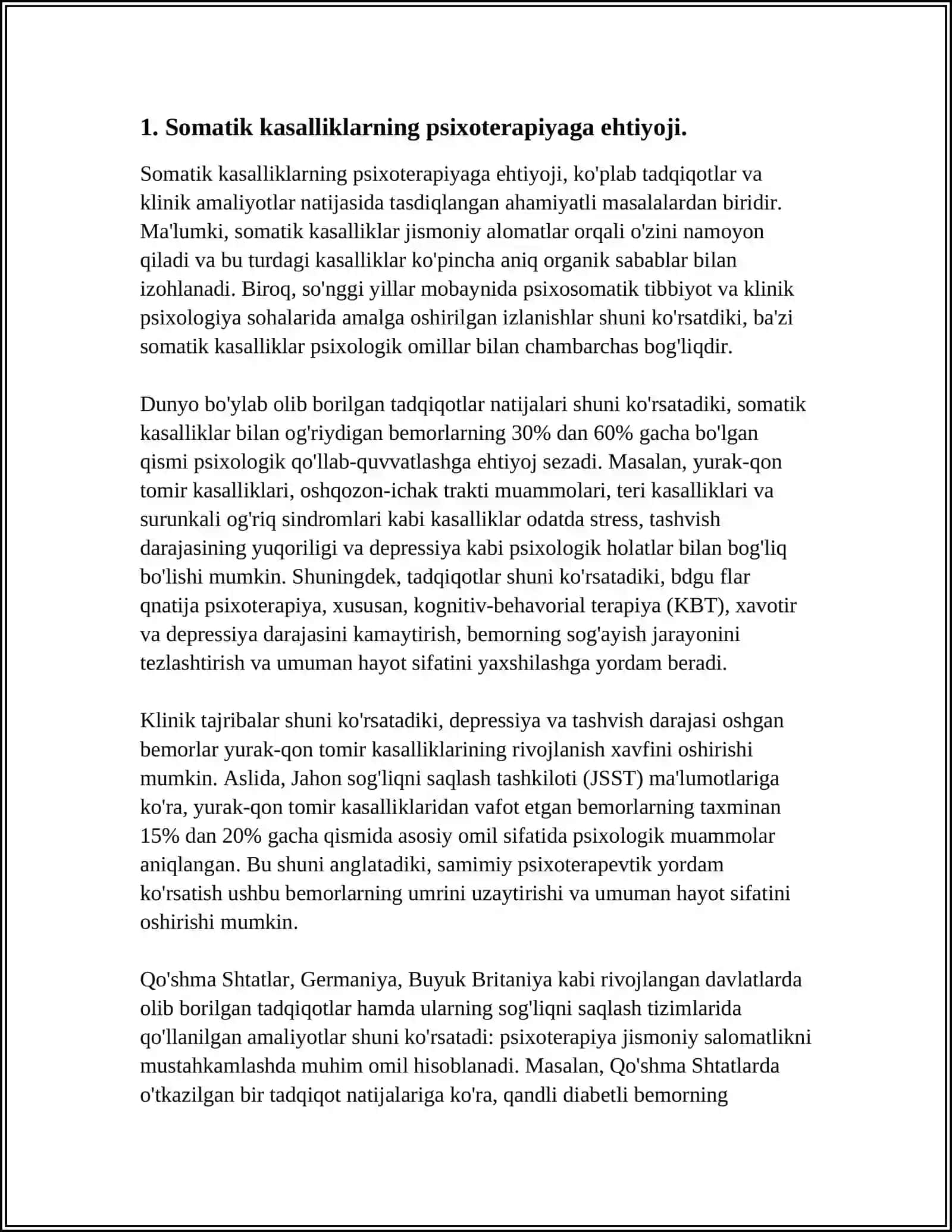 SOMATIK KASALLIKLARDA PSIXOTERAPIYANING SAMARADORLIGI 4