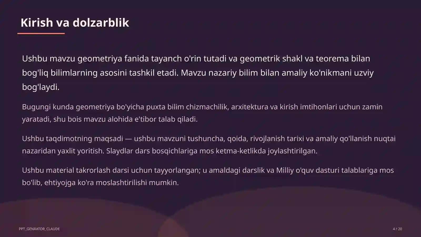Koordinatalar metodi: to'g'ri chiziq va aylana tenglamalari (9-sinf) 4