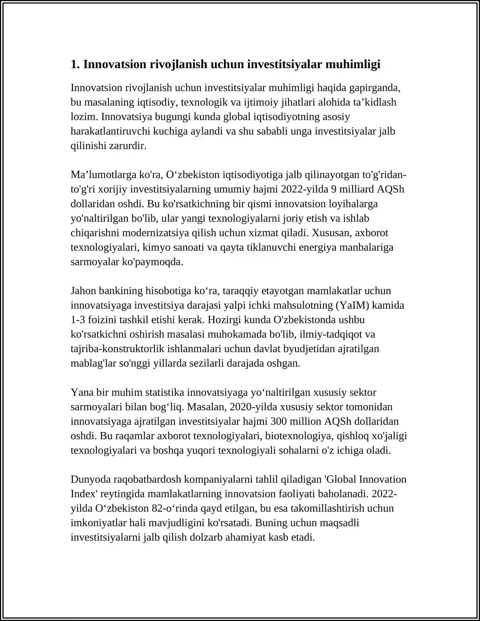 INNOVATSION FAOLIYATDA INVESTETSIYALAR O'RNI 4