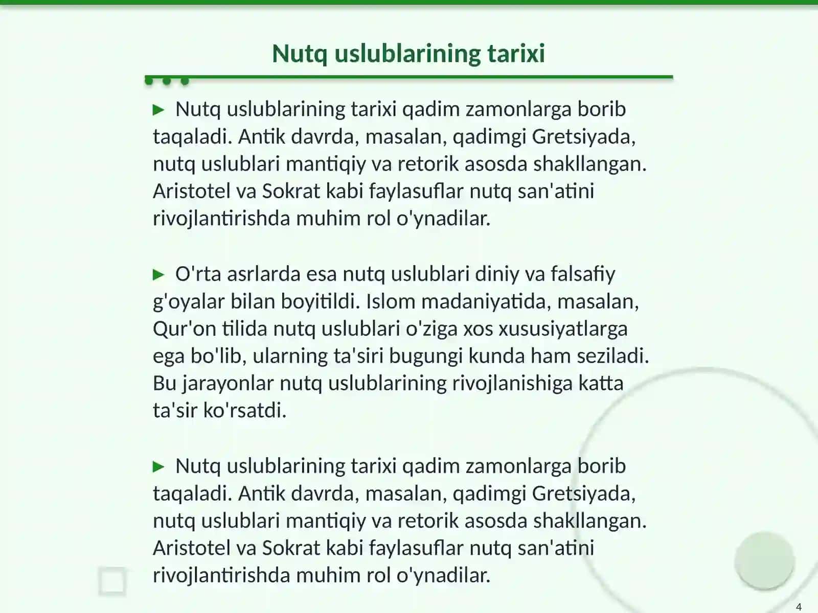 Nutq uslublarining qiyosiy tafsifi 4