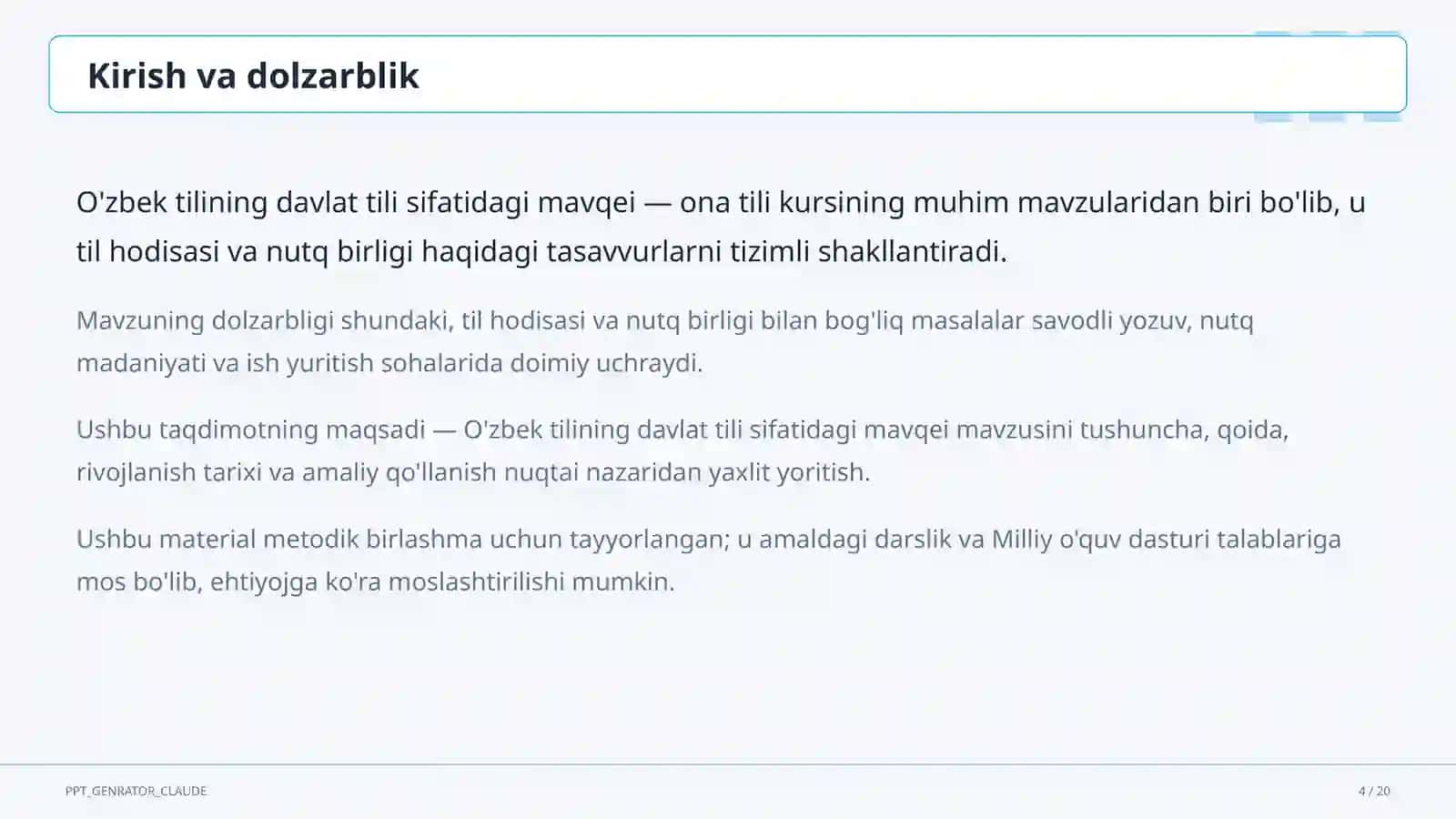 O'zbek tilining davlat tili sifatidagi mavqei (11-sinf) 4
