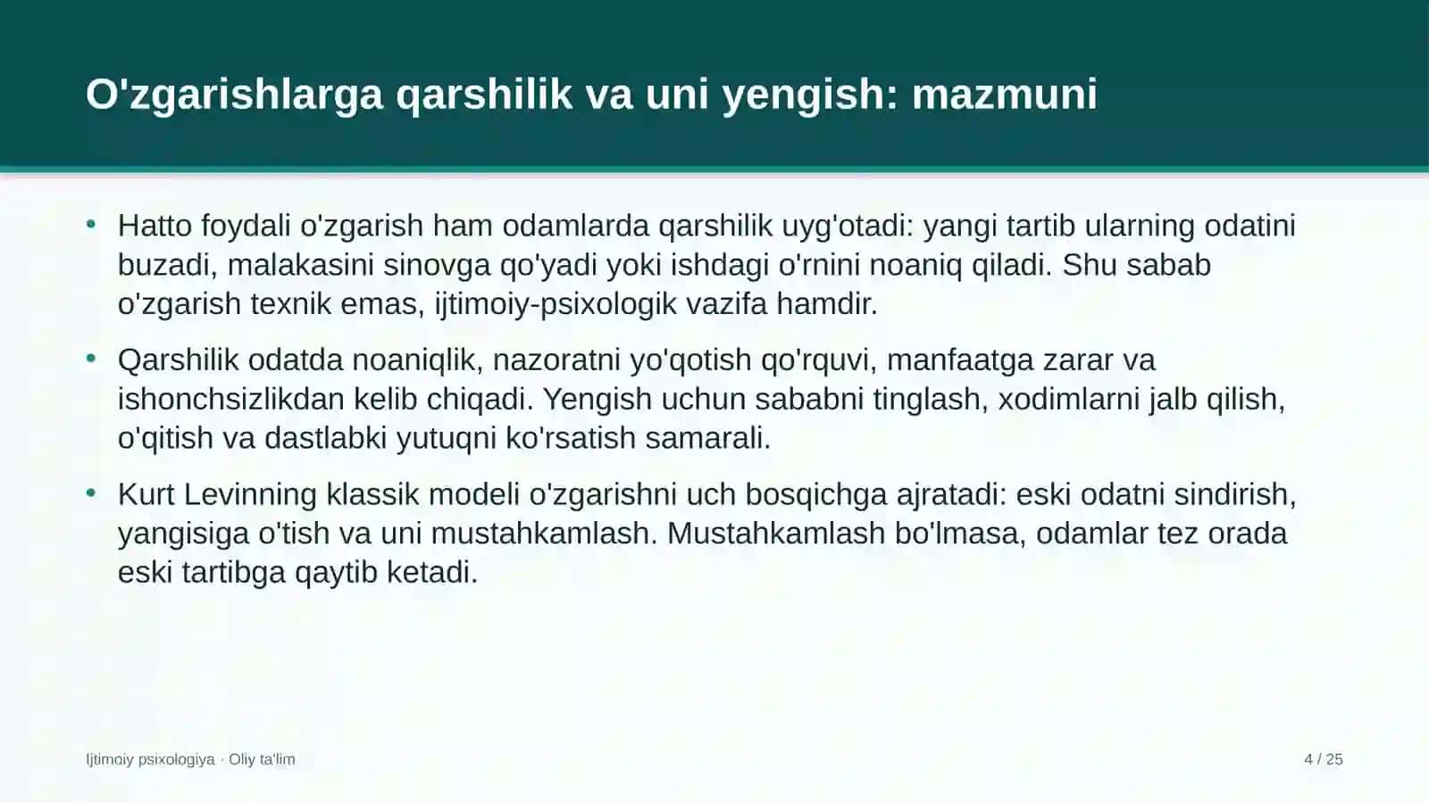 Hayvonot bog'larida o'zgarishlarga qarshilik va uni yengish 4