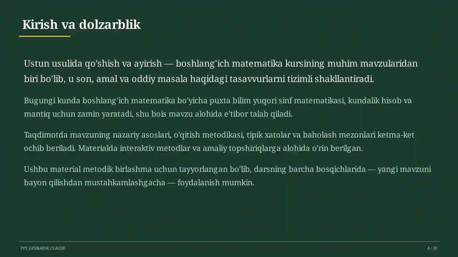 Ustun usulida qo'shish va ayirish (3-sinf) 4