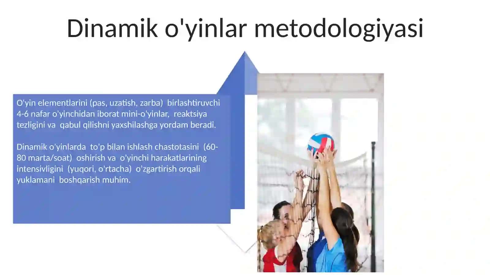 Valibol sport uynga xos harakatli uyinlar órgatish metodikasi 4