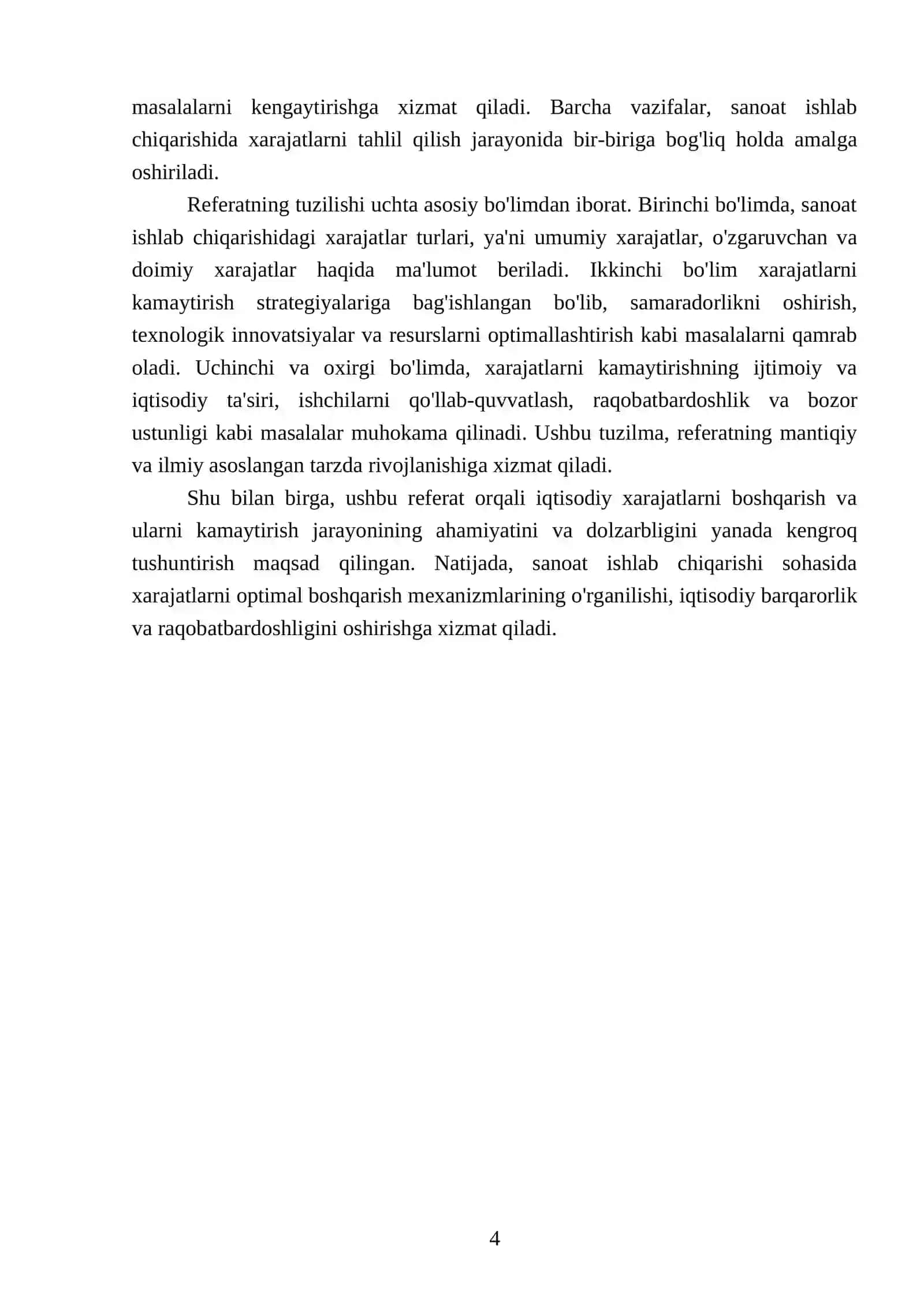 Sanoat ishlab chiqarishida xarajatlar va ularni kamaytirish yo'llari 4