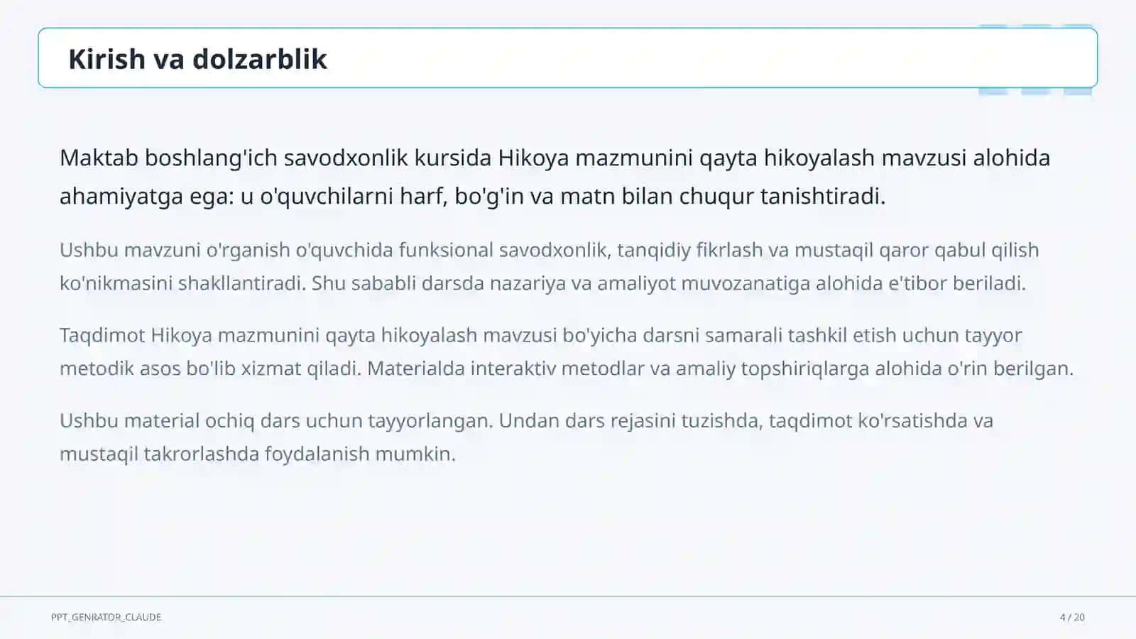 Hikoya mazmunini qayta hikoyalash (3-sinf) 4