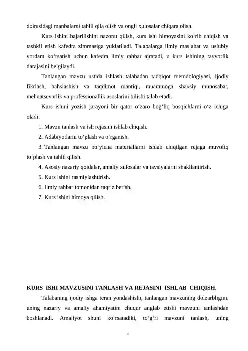 O’zbek xalq musiqa ijodi fanidan kurs ishi tayyorlash bo’yicha metodik ko’rsatma 4