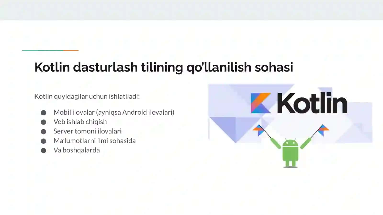 JAVA VA KOTLIN DASTURLASH TILLARIDA ILOVALAR ISHLAB CHIQISH. KOTLIN TILI 4