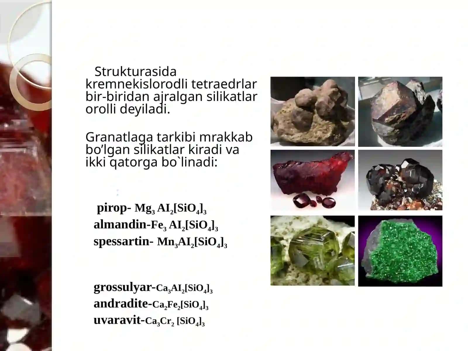 Silikatlarsinfi(granatlar,olivinlar) 4